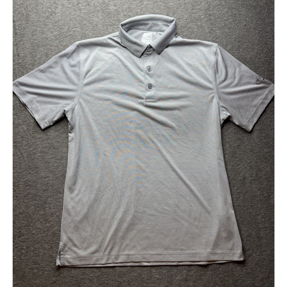 Callaway Golf Polo Shirt Men's Medium Gray White Mini Stripe